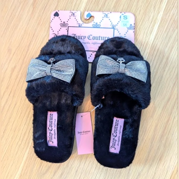 ✨HOST PICK✨BNWT Juicy Womens (Small 5/6) Furry Slide-In Slippers w/ Bow & Crown - Picture 7 of 13